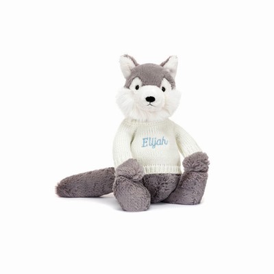 Jellycat Bashful Wolf with Cream Jumper USA | 61928ALMY